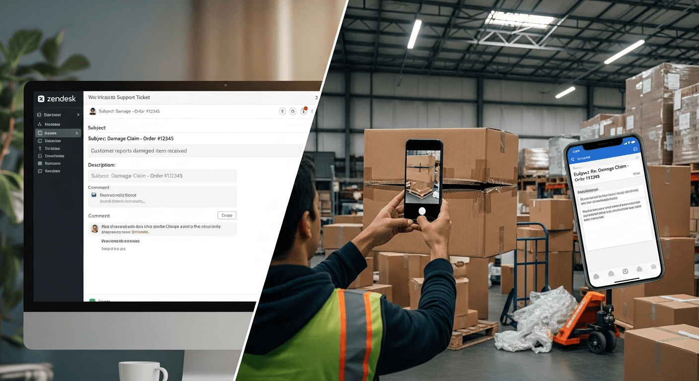 Damage Claims in Zendesk: Bridge Ticket-Email Photo Divide